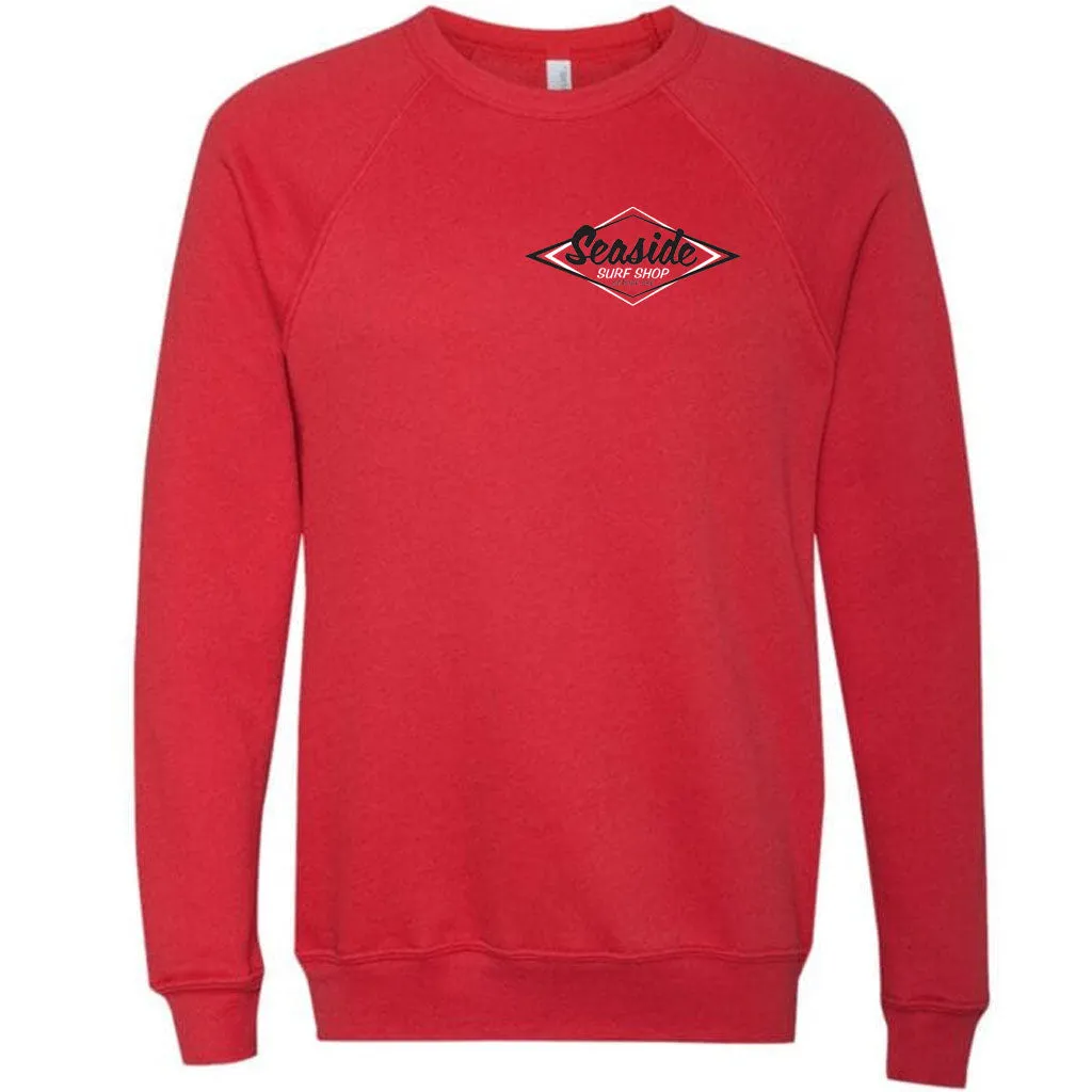 Seaside Surf Shop Unisex Raglan Sponge Fleece Crew Neck - Heather Red