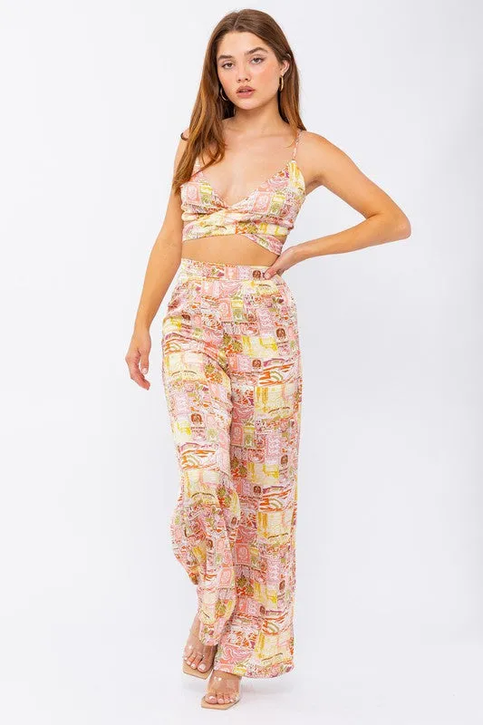 Send me a Postcard Smocked Tie Back Top - Yellow/Pink Multi