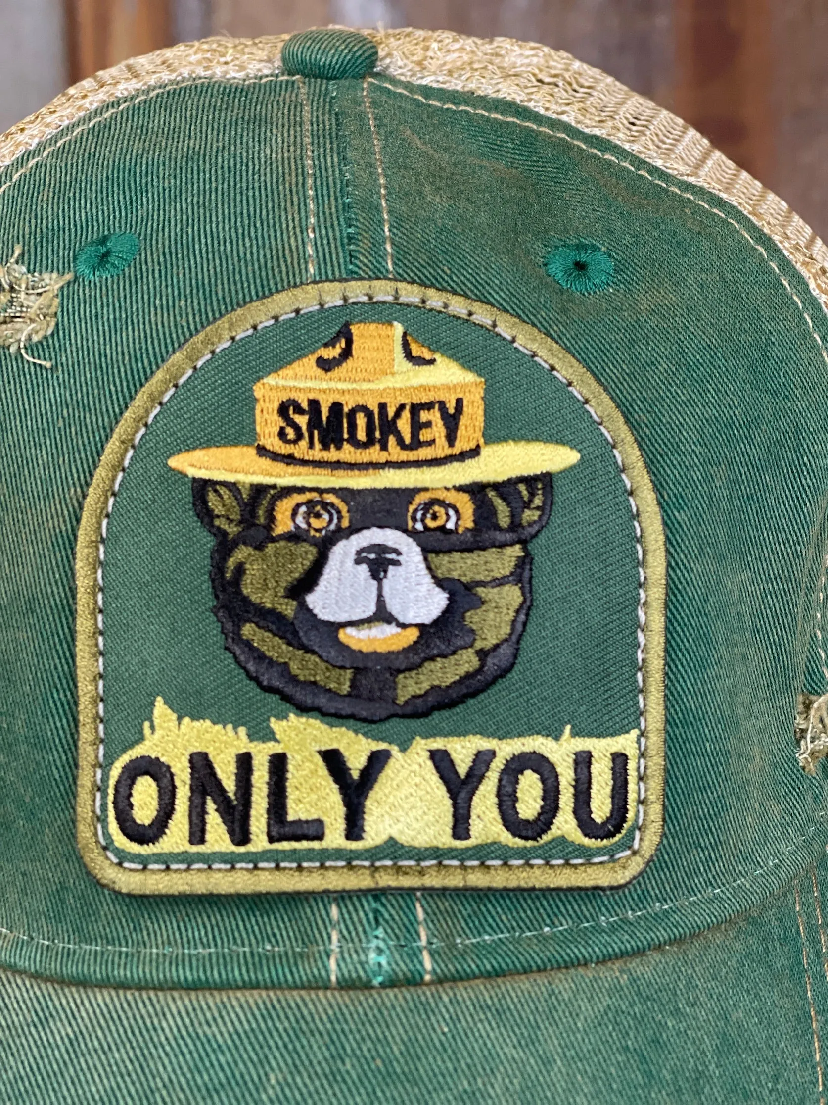 Smokey Bear ONLY YOU Hat - Distressed Kelly Green Snapback