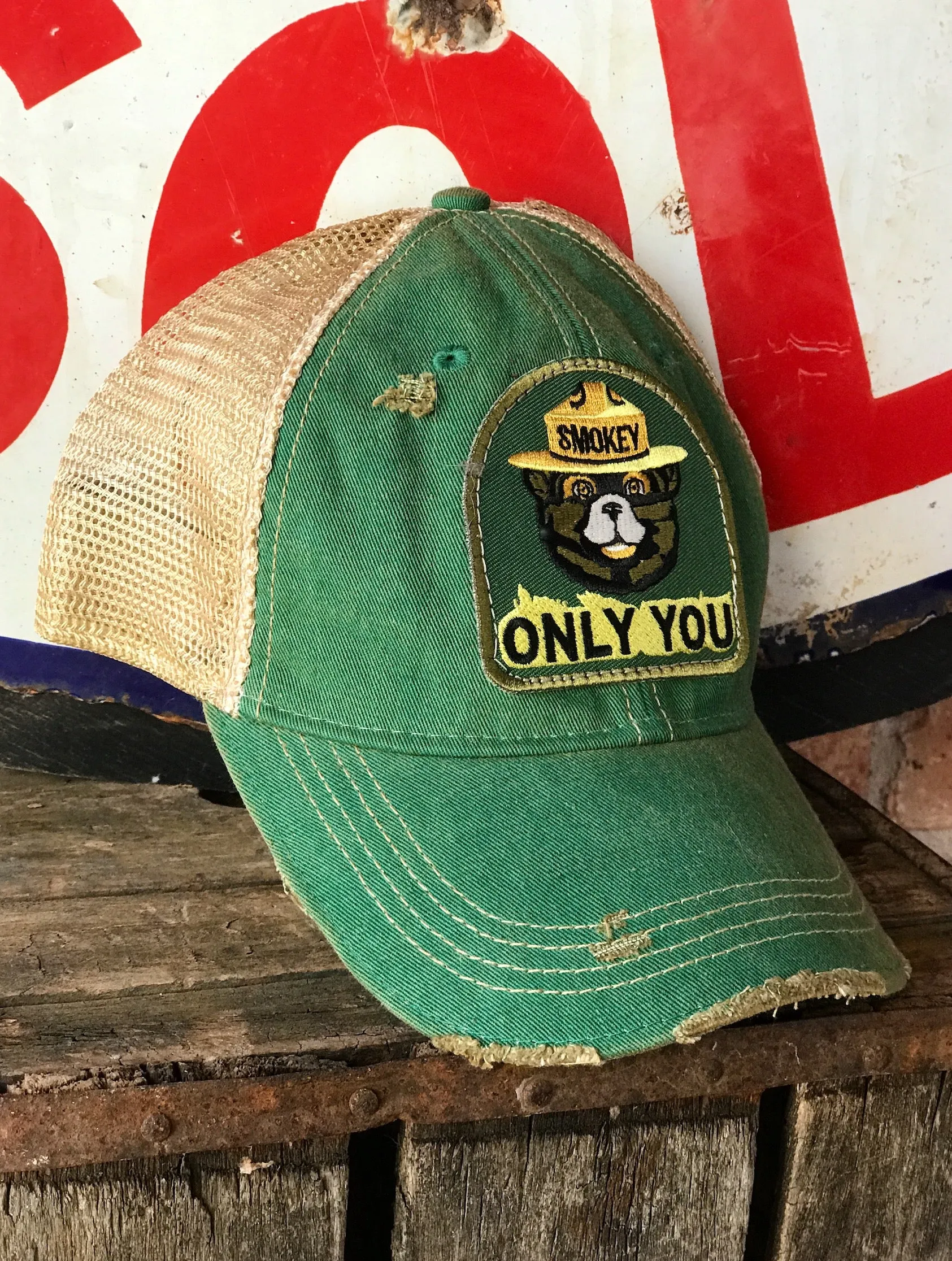 Smokey Bear ONLY YOU Hat - Distressed Kelly Green Snapback