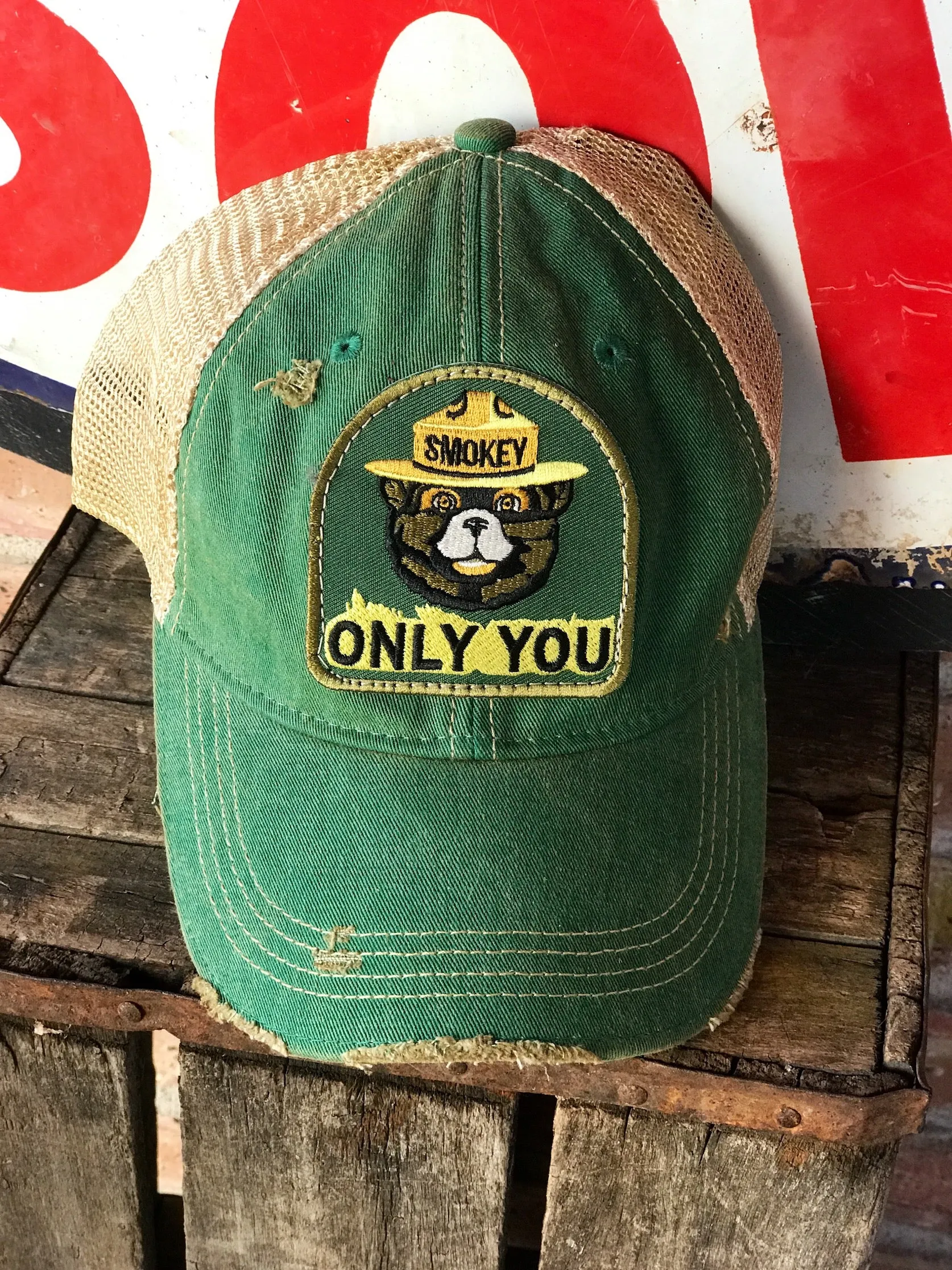 Smokey Bear ONLY YOU Hat - Distressed Kelly Green Snapback