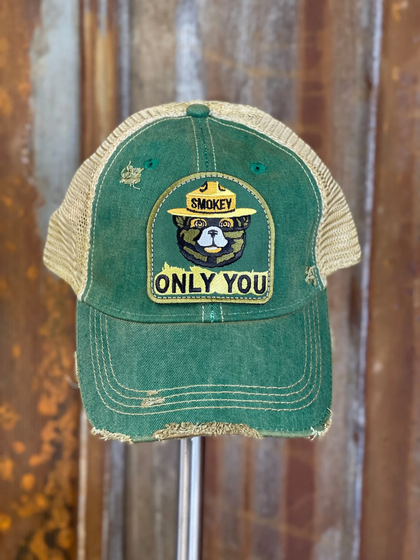 Smokey Bear ONLY YOU Hat - Distressed Kelly Green Snapback