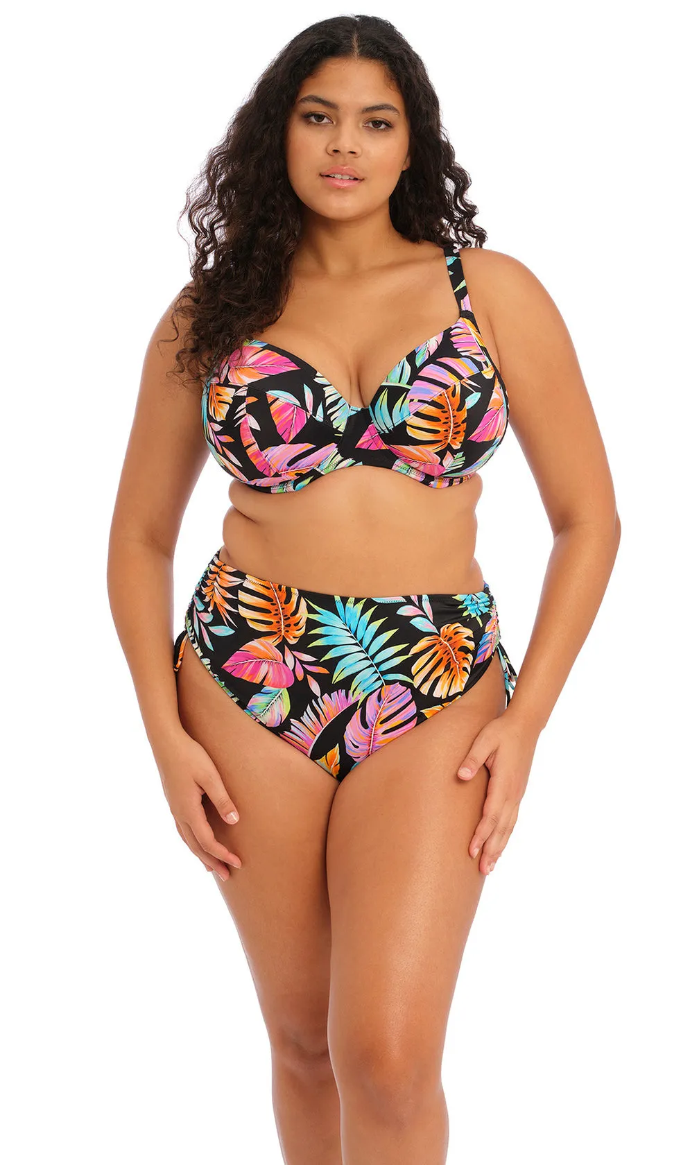 Tropical Falls Black UW Plunge Bikini Top