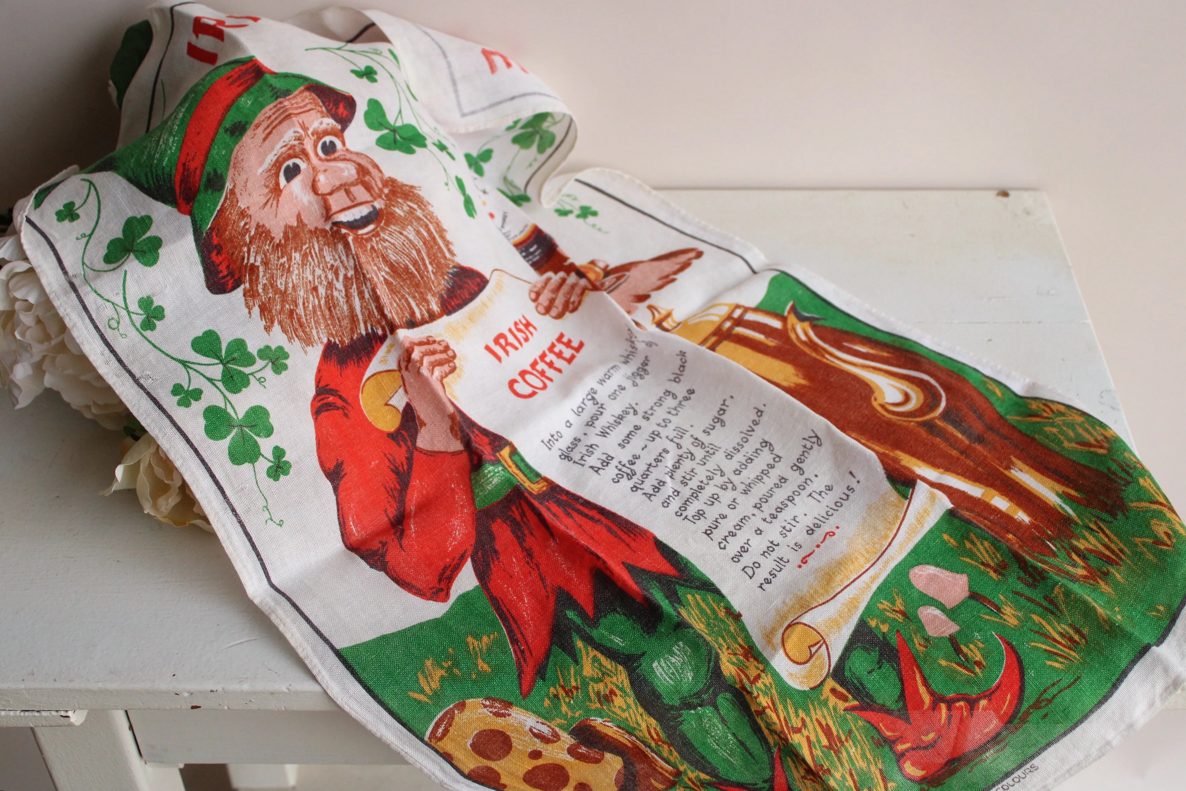 Vintage 1950s 1960s Irish Coffee Linen Tea Towel
