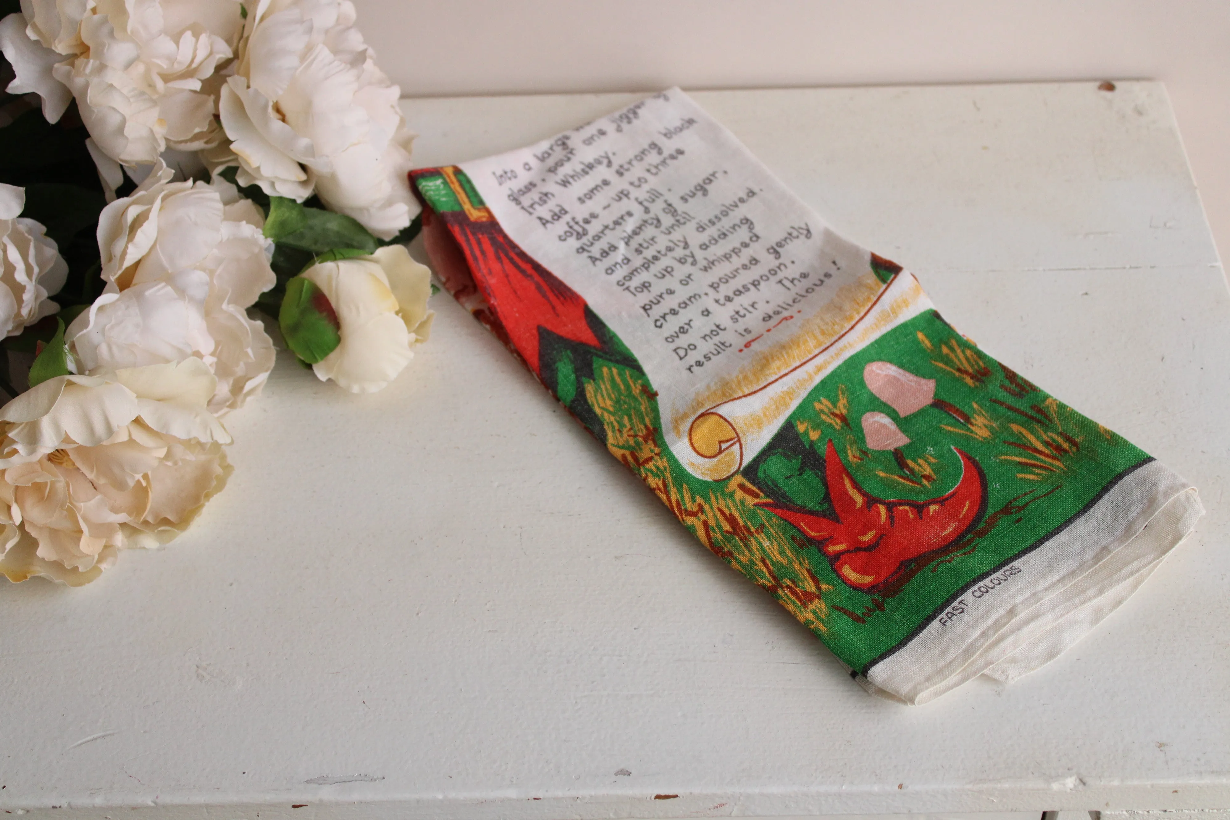 Vintage 1950s 1960s Irish Coffee Linen Tea Towel
