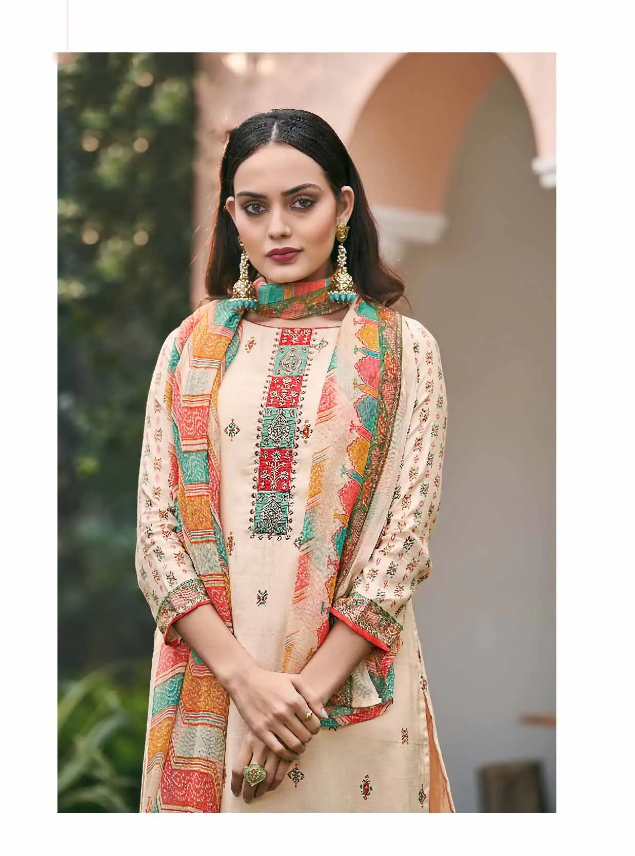 Viscose Silk Party Wear Off-White Unstitched Suits Dress Material