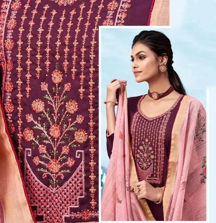 Women's Dark Pink Cotton Karachi Suit Dress Material