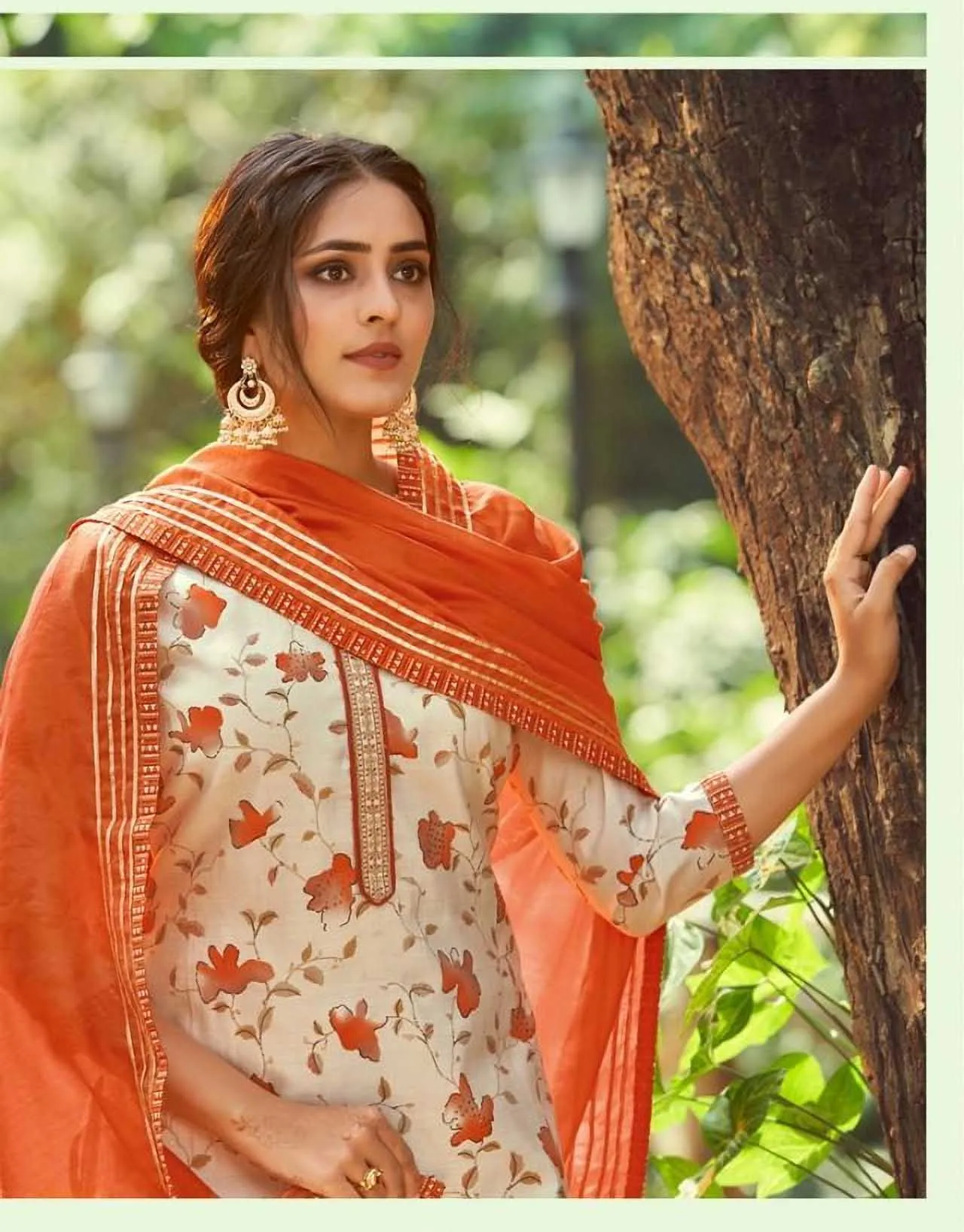 Women's Viscose Modal Printed Off-White Unstitched Suit Material